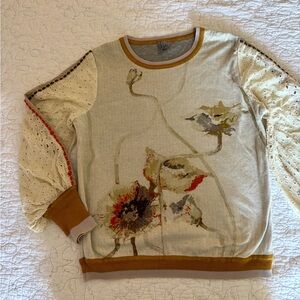 Anthropologie Blank London floral Print Sweater with Lace Sleeves size XS